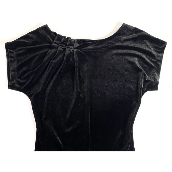 BCBGeneration Velour Ruched Pleated Neckline Mini Dress Womens XS Black Stretch - Picture 2 of 16